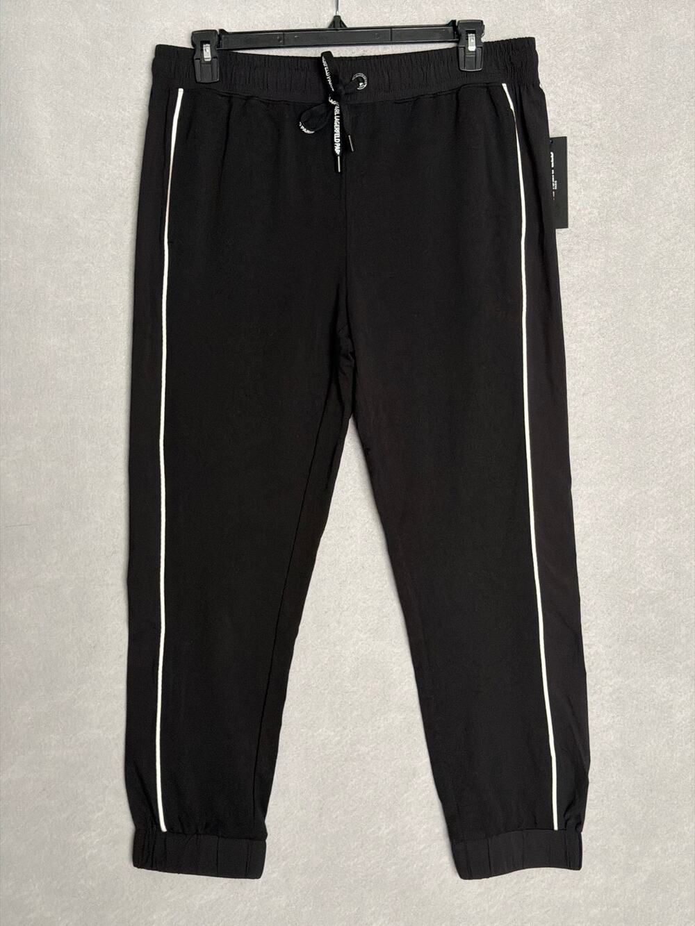 Karl Lagerfeld Paris Drawstring Jogger Pants in Black Women's Large NEW